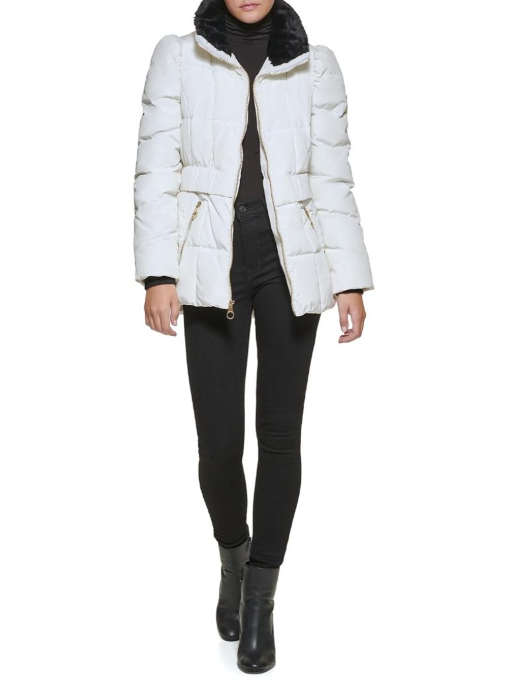 Guess Women's Faux Collar Mik Midweight Imported Polyester Long Puffer Jackets